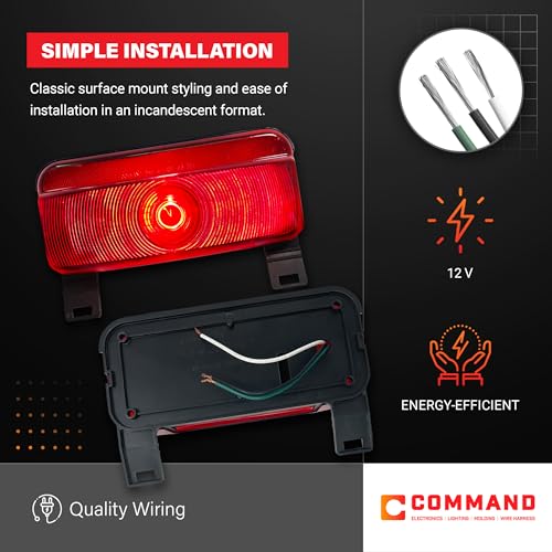 Command Electronics OEM 12V Incandescent RV & Trailer Tail Light with License Plate Bracket - Made in USA - Brake Light with Built-in Reflector - Hardware & Connectors Included | Black Trim (1 Pack) - size: 1 Pack, style: With Plate Holder