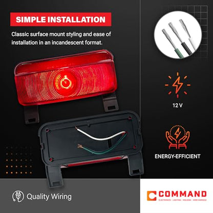 Command Electronics OEM 12V Incandescent RV & Trailer Tail Light with License Plate Bracket - Made in USA - Brake Light with Built-in Reflector - Hardware & Connectors Included | Black Trim (1 Pack) - size: 1 Pack, style: With Plate Holder