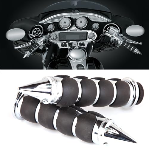 JMTBNO Motorcycle Grips 1" 25mm Handlebar Hand Grips Compatible with Harley Touring Road King Street Glide Electra Glide Road Glide Street Bobber Softail Fatboy - color: Chrome with Point