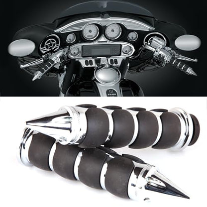 JMTBNO Motorcycle Grips 1" 25mm Handlebar Hand Grips Compatible with Harley Touring Road King Street Glide Electra Glide Road Glide Street Bobber Softail Fatboy - color: Chrome with Point