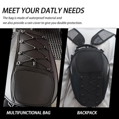 ACZ Expandable Motorcycle Tail Bag Hard Shell - Waterproof, Convertible Backpack with Reflective Safety Strips, Black