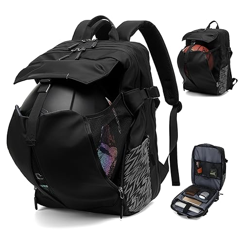 Motorcycle Backpack, 17'' Laptop Compartment, High-Density Nylon, Adjustable Helmet Holder, Reflective, Waterproof for Outdoor Enthusiasts - color: Holder