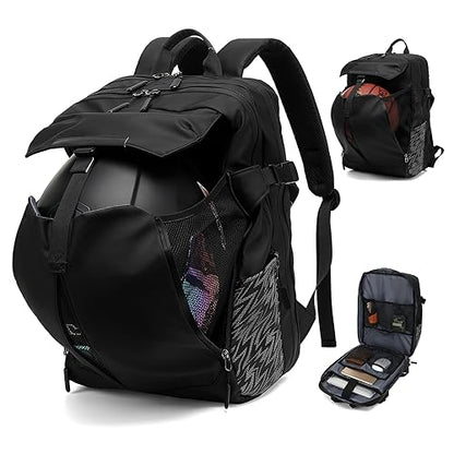 Motorcycle Backpack, 17'' Laptop Compartment, High-Density Nylon, Adjustable Helmet Holder, Reflective, Waterproof for Outdoor Enthusiasts - color: Holder