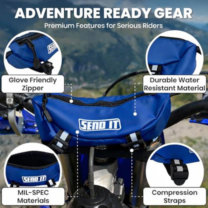 Waterproof Dirtbike Handlebar Bag | Compact Motorcycle Handle Bar Storage Pouch | Universal Fit Dirt Bike Bag for Trail & Adventure Riding | Durable Surron Bar Bag - Blue - color: Blue