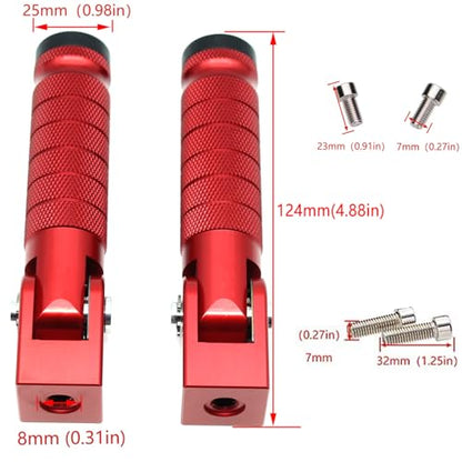 Red Motorcycle Bicycle Folding Foot Pegs 90 Degree Foldable Electric Motorbike Ebike For Super73 S2/ZX/RX/R/S Passenger Footrests Rearsets Rear Set Footpegs foot Rest Pedals M8 Install Bolts - color: Red-Foldable