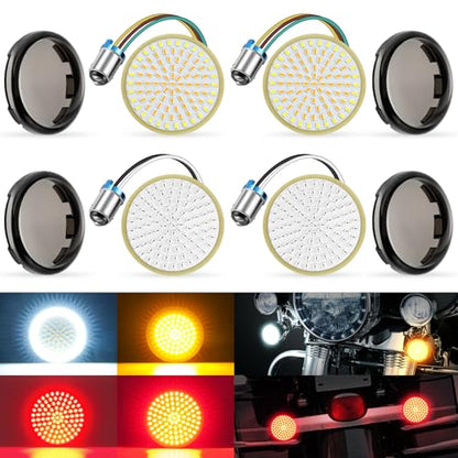 LivTee 1157 Front Rear LED Turn Signals Tail Brake Lights with Lens Cover Kits Compatible with Harley Davidson Touring Dyna Softail Sportster Street Glide Road Glide Accessories - color: Kits