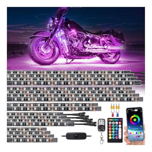 18Pcs RGB Motorcycle LED Light Kit, Waterproof Motorcycle Underglow Kit with APP/RF Brake Trun Signal, Motorcycle Cruiser Underbody Strip Light for Harley Davidson Kawasaki Suzuki Yamaha Golf Cart 12V - color: 18pcs-rgb+turn/brake