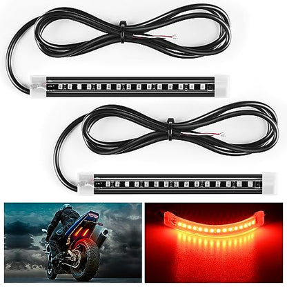 Nilight 2PCS 5Inch LED Motorcycle Turn Signal Running Brake Stop Tail Light Strips Red Beam Flexible Bend Adhesive Universal Fit Harley Motorcycles Dirt Bikes Snowmobile ATV - color: Amber