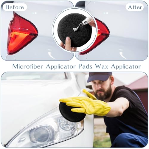 Tanlade 50 Pcs Car Detailing Microfiber Applicator Pad Wax Applicator Wash Microfiber Pads, 5 Inch Diameter (Black) - color: Black