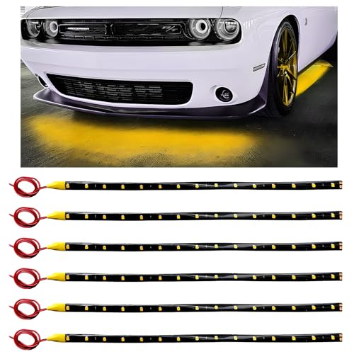 6PCS 15 LED Strip Underbody Light, 1Ft 12V Flexible Car LED Underglow Accent Light w/ 6 Inch Wire, Waterproof Under Body Lamp Strip Cuttable Decor for Cars Trucks Motorcycles (Yellow) - color: Yellow