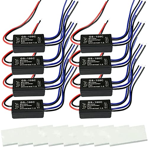 Brake Light Flash Strobe Controller Flasher Module Auto Car LED Flash Module for Motorcycles Cars Trucks Brake Lights Tail Stop Lights GS-100C 12-24V (Pack of 8) - color: GS-100C, size: 8PCS