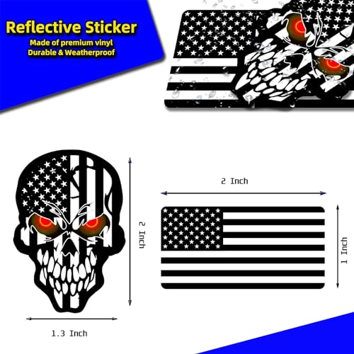 6pcs Reflective Black American Flag Hard Hat Stickers, Black Ops Decals for Tactical Gear, Patriotic USA Skull Flags Toolbox Helmet Labels Patriotic Old Glory