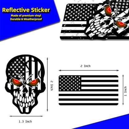 6pcs Reflective Black American Flag Hard Hat Stickers, Black Ops Decals for Tactical Gear, Patriotic USA Skull Flags Toolbox Helmet Labels Patriotic Old Glory