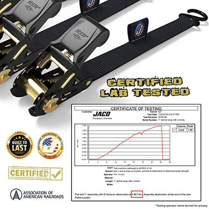 JACO Ratchet Tie Down Straps - 1 inch x 15 ft (Pack of 4) | 1,823 lbs (Black) - color: Black