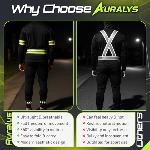 Auralys® 4 in 1 Reflective Running Gear, Adjustable Belt, Arm Bands, Ankle Straps & Bike Stickers for Night Visibility, Safety Gear, Reflective Tape Straps for Clothing, Night Dog Walking, Cycling