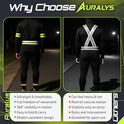Auralys® 4 in 1 Reflective Running Gear, Adjustable Belt, Arm Bands, Ankle Straps & Bike Stickers for Night Visibility, Safety Gear, Reflective Tape Straps for Clothing, Night Dog Walking, Cycling