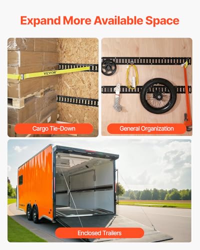 VEVOR E-Track Tie-Down Rail Kit, 5' E Tracks Set, 16Pcs Includes 4 Steel Rails & 2 Single Slots & 6 O-Rings & 4 Tie-Offs w/D-Ring & 2 Ratchet Straps, Cargo Motorcycles Bikes Securing Accessories