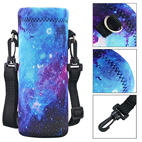 RICHEN Neoprene Water Bottle Carrier Bag with Adjustable Shoulder Strap,Insulated Water Bottle Cover for Stainless Steel/Glass/Plastic Bottles - color: Galaxy, size: 750ml