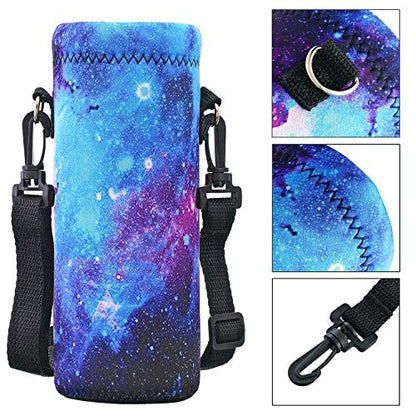 RICHEN Neoprene Water Bottle Carrier Bag with Adjustable Shoulder Strap,Insulated Water Bottle Cover for Stainless Steel/Glass/Plastic Bottles - color: Galaxy, size: 750ml