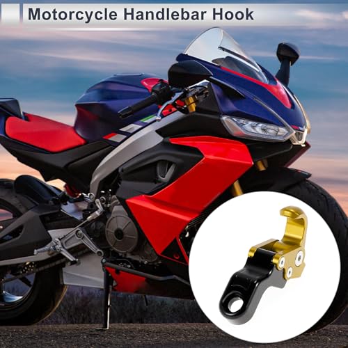 Adjustable Universal Motorcycle Hanging Hook Slope Handle with Hook Motorcycle Helmet Luggage Bag Holder Hanger Aluminum Alloy Gold Tone with 1 Pcs Screw - color: Gold Tone