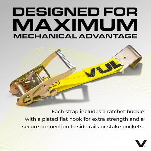 VULCAN Car Tie Down with Flat Hooks - Lasso Style - 2 Inch x 96 Inch - 4 Pack - Classic Yellow - 3,300 Pound Safe Working Load - size: Flat Hooks - Classic Yellow (4 Pack)