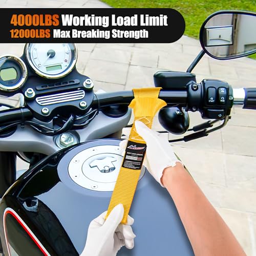 Nilight Soft Loop 1.7”×17" Motorcycle Tie Down Straps Heavy Duty 12000Lbs Max Break Strength for Securing ATV UTV Kayak Moving Cargo (8PK-Yellow) - color: Yellow