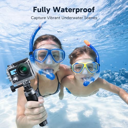 AKASO Brave 4 Action Camera 4K 30fps Ultra Hd Video 20MP Photo, EIS, WiFi, 2X Batteries, Waterproof Underwater Camera, Camcorder Bundle for Snorkel, Travel, Motorcycle, Bicycle, Helmet Accessories Kit