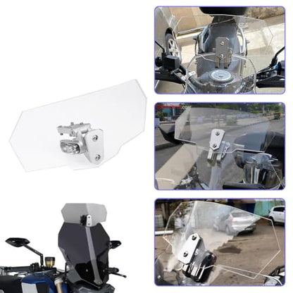 Motorcycle Windshield Extension, Motorbike Wind Deflector Motorcycle Windscreen Adjustable Clip On Windshield Spoiler Wing Windproof Front Flyscreen Fairing Transparent Visor Protector Frame Parts