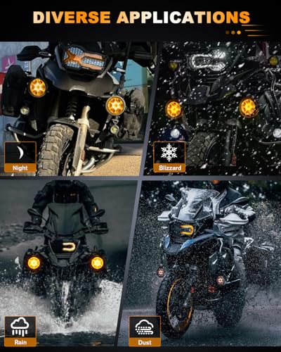 CO LIGHT 4.5inch Motorcycle Auxiliary Lights 15600LM Motorcycle Headlight with 3 Modes Complete 2 Pack Kit with Removable Amber Mask Mounting Brackets and Universal Wiring for Front Lighting Off Road - color: D043