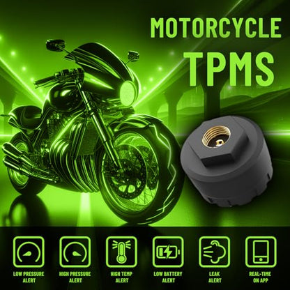 Motorcycle Tire Pressure Monitoring System, Bluetooth 5.0 Connect to Phone APP, Real-Time Tire Pressure & Temperature Display with Alarm, IP67 Waterproof External Sensors for Motorbike Scooter ATV