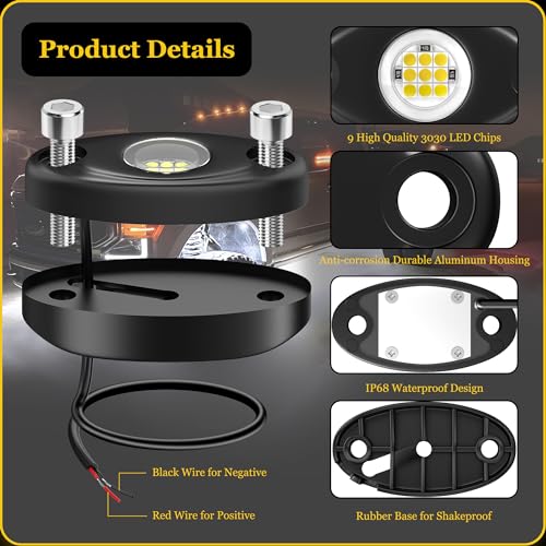 20 Pods White Rock Lights, Heefrole IP68 Waterproof Shakeproof Wide Angle Anti-Corrosion Pure White LED Rock Lights for Trucks Jeep UTV ATV SUV Boat Underglow Lighting Kit - size: 20 Pods