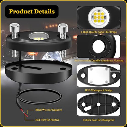 20 Pods White Rock Lights, Heefrole IP68 Waterproof Shakeproof Wide Angle Anti-Corrosion Pure White LED Rock Lights for Trucks Jeep UTV ATV SUV Boat Underglow Lighting Kit - size: 20 Pods