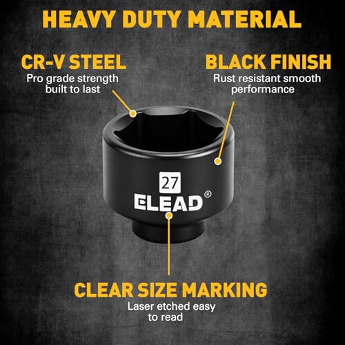 ELEAD 27 mm Oil Filter Socket Wrench, Metric Oil Filter Wrenches, 3/8'' Drive 6-Point Oil-Filter Removal Tool, Low Profile Design for Easy Removal, Chrome Vanadium Steel Oil-Change Tool - style: 27mm