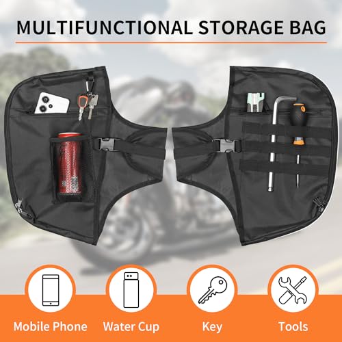 AUFER Motorcycle Highway Crash Bar Cover Soft Lowers Chaps Leg Warmer Bag With Storage Bag Compatible With For Harley Touring Street Glide Road King Road Glide Electra Glide Trike Models 1980-2024 - size: Engine Guard Cover