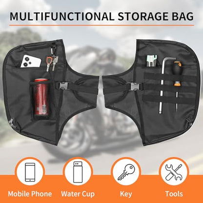 AUFER Motorcycle Highway Crash Bar Cover Soft Lowers Chaps Leg Warmer Bag With Storage Bag Compatible With For Harley Touring Street Glide Road King Road Glide Electra Glide Trike Models 1980-2024 - size: Engine Guard Cover