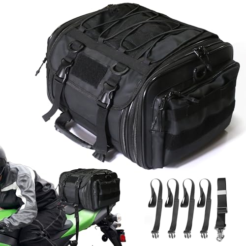 MZS Motorcycle Travel Luggage Bag, 27L Expandable Motorcycle Tail Bag Rack Trunk Saddle Storage, Motorbike Rear Seat Bag With Shoulder Strap Waterproof Rain Cover - size: 27L