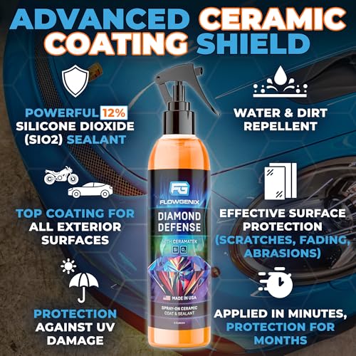 Ceramic Coating For Cars and Motorcycles Spray (8oz) - SiO2 Ceramic Wax & UV Protective Shield Detailing - Auto Wax Hydrophobic Detail Spray - Incl. 2 Microfiber Towels - color: Ceramic Coating 8oz