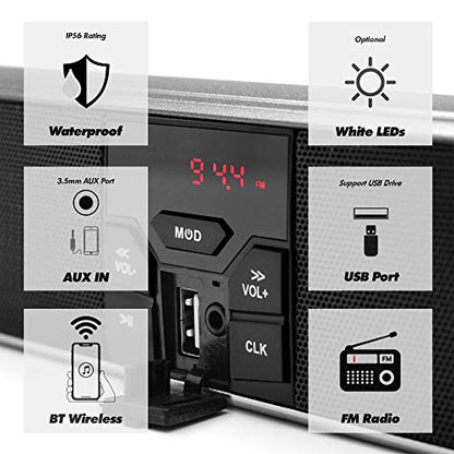 GoHawk Motorcycle Speakers Bluetooth Waterproof with LED Lights, AUX/FM Radio Stereo Sound System Built-in Amplifier, USB MP3 Music Player for Motorcycle, ATV - color: RE9-X Silver