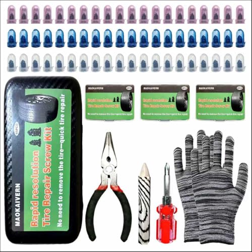 65PCS Tire Plug Kit, Screw Type Tire Plugs, User-Friendly for All Drivers, Emergency Tire Repair Screws, for Temporary Puncture Repair on Cars, Trucks, Motorcycles, SUV Tires(Black) - color: Black