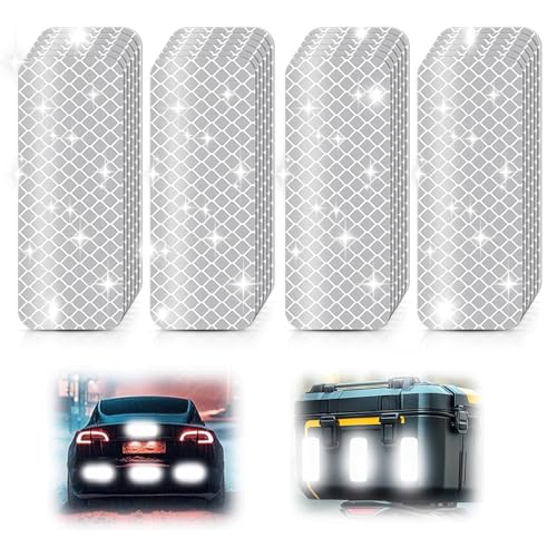 60Pcs Reflective Stickers Made of DG3, 3.15" x 1.18" Safety Reflective Tape for Car Bike Mailbox Helmet, Reflective Tape Outdoor Waterproof - Enhanced Night Safety & Wide Coverage - color: White-60Pcs