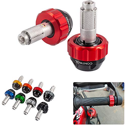 Throttle Lock Cruise Control Grip Ends Handlebar Plugs Sliders for 22mm Motorcycle Handlebar with 14mm/18mm Inner Diameter or with M6 Screw Holes (Red) - color: Red
