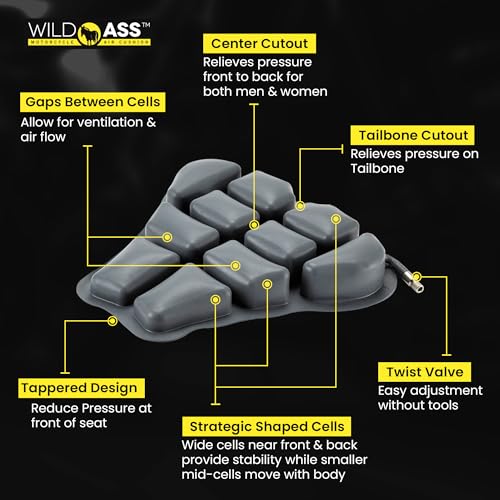 Wild Ass Sport Classic- Motorcycle Air Gel Seat Pad, Ergonomic Air-Adjusting Cushion with Straps, Ultimate Comfort & Relief, Cool Flow Motorcycle Accessory for Long Rides - Black - style: Classic
