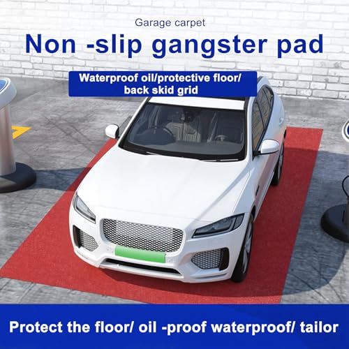 Extra Large Garage Floor Mat, 7.4ft x 17ft Absorbent Oil Spill Mat for Under Car Waterproof Garage Carpet with Non-Slip Backing Cuttable Flooring Rug for Car, Motorcycle, Garages Protection Red
