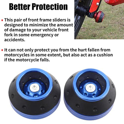 CNC Aluminum Motorcycle Front Fork Frame Sliders, Wheel Crash Protector Motorbike Falling Universal for Motorcycles Motorbikes Moped Scooters(Blue)