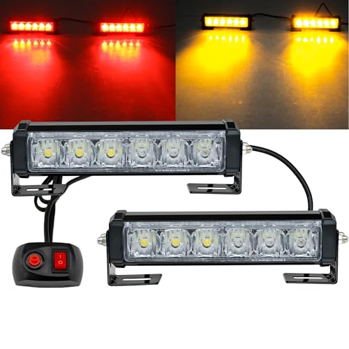 STDYSUN LED Emergency Strobe Lights Bar 2Pcs Red Yellow Double Color Warning Police Grille Lights Bar Surface Mount Fit for Motorcycle POV Utility Vehicle Construction Vehicle and Tow Truck Van - color: Red Change Amber