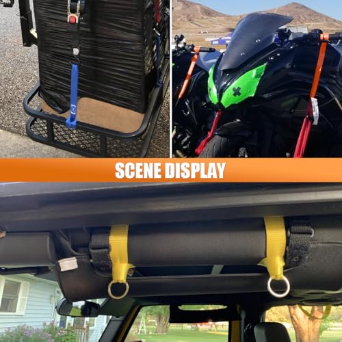 ZIMISI 8PCS Soft Loop Tie Down Straps, 1"x 12" Loop Straps with 4500Lbs Breaking Strength & 1500Lbs Load Capacity, Motorcycle Tie Down Straps for Securing ATV, UTV, Dirt Bikes, Lawn Equipment (Yellow) - color: Yellow