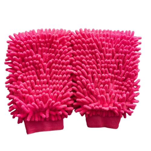 Conwork Car Wash Mitt Chenille Microfiber Golves, Ultra Soft & Scratch-Free, for Auto Detailing, Household Dusting & Multi-Surface Cleaning, 7" x 9.6"(2-Pack, Pink) - color: Pink