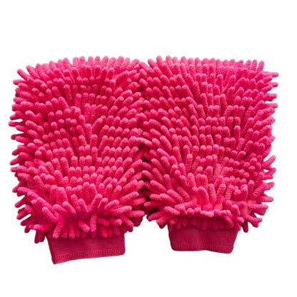 Conwork Car Wash Mitt Chenille Microfiber Golves, Ultra Soft & Scratch-Free, for Auto Detailing, Household Dusting & Multi-Surface Cleaning, 7" x 9.6"(2-Pack, Pink) - color: Pink