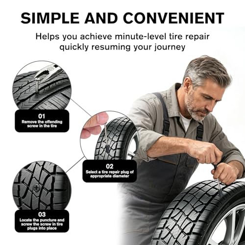 71PCS Tire Repair Rubber Nail Kit with Screwdriver for Tubeless Tires | 2 Sizes Tire Repair Spiral Screw, Tire Plugs, Fast Self-Service Tool for Car, Motorcycle, Tractor Tire Puncture Repair