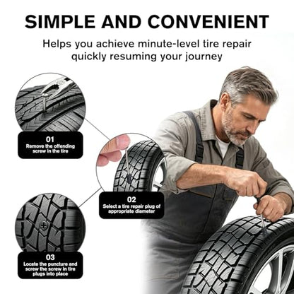 71PCS Tire Repair Rubber Nail Kit with Screwdriver for Tubeless Tires | 2 Sizes Tire Repair Spiral Screw, Tire Plugs, Fast Self-Service Tool for Car, Motorcycle, Tractor Tire Puncture Repair